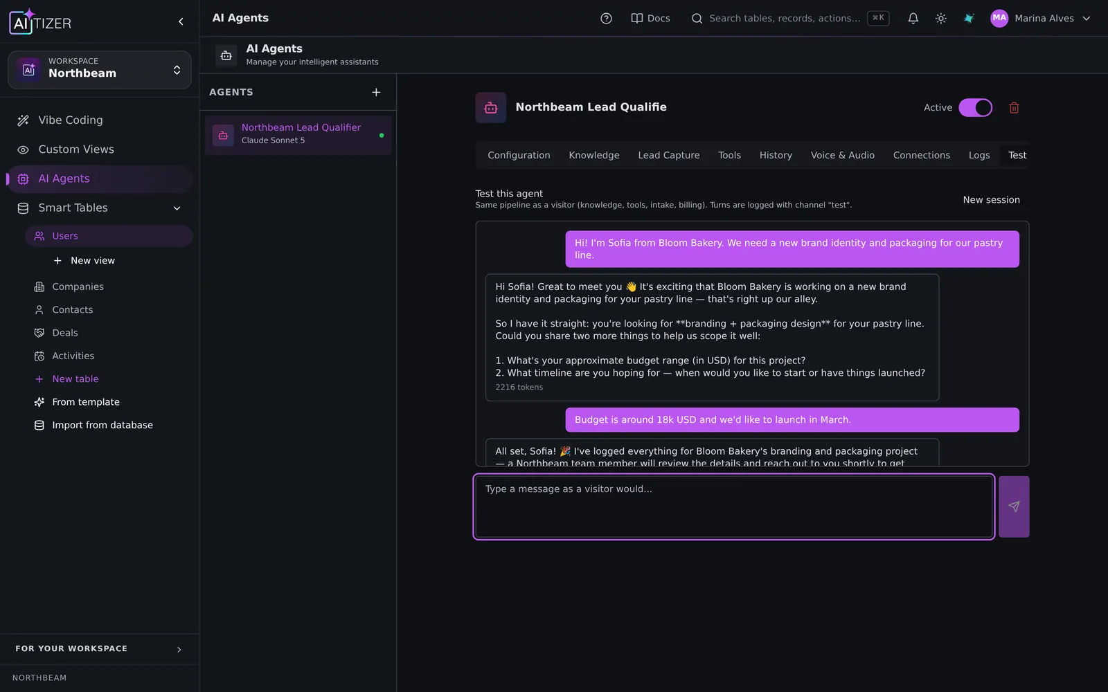 An AITIZER AI agent qualifying a lead
