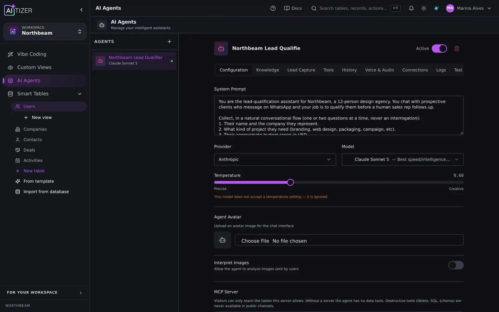 An AI agent configured in AITIZER
