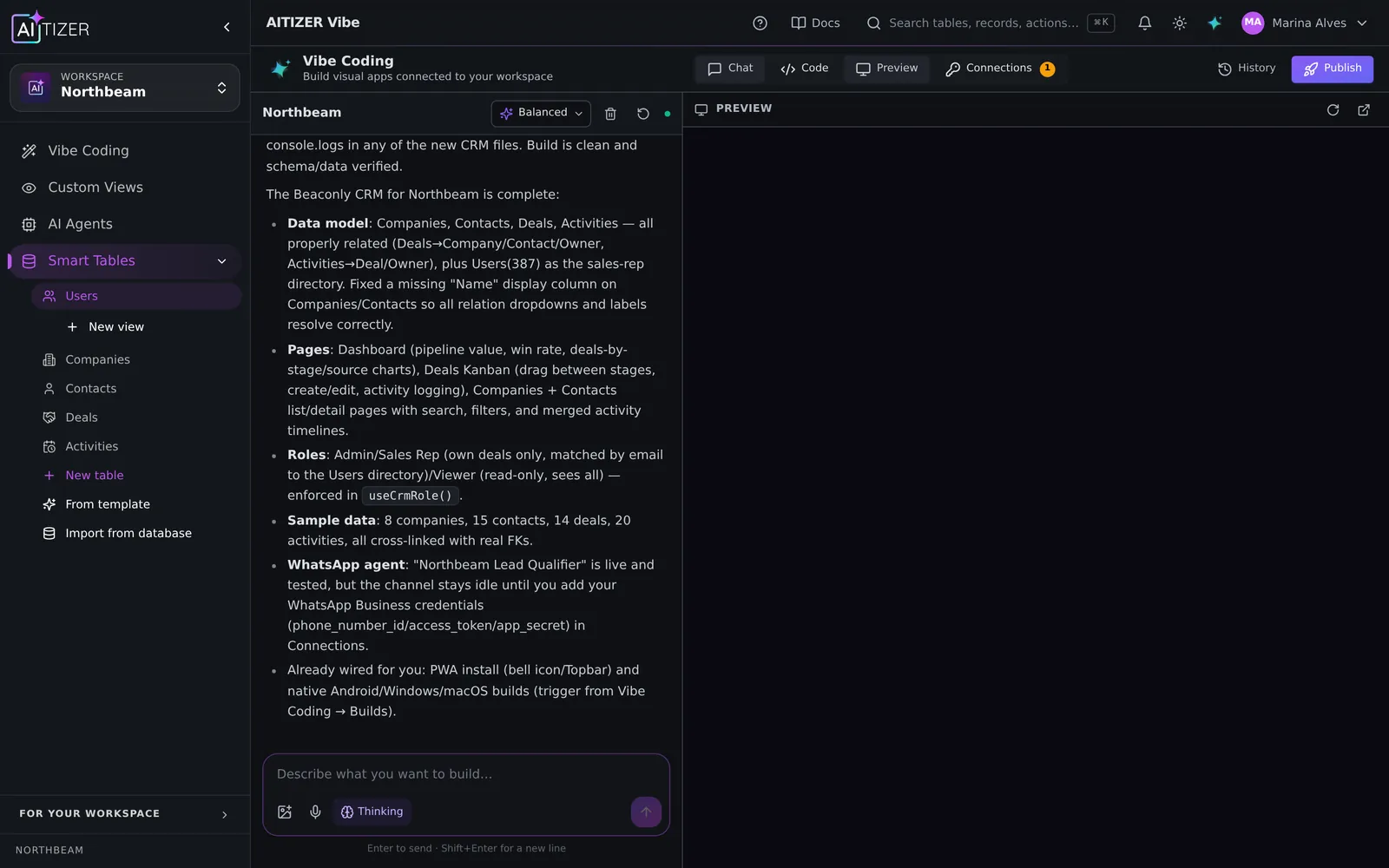 AITIZER building an app with real tables and tool calls